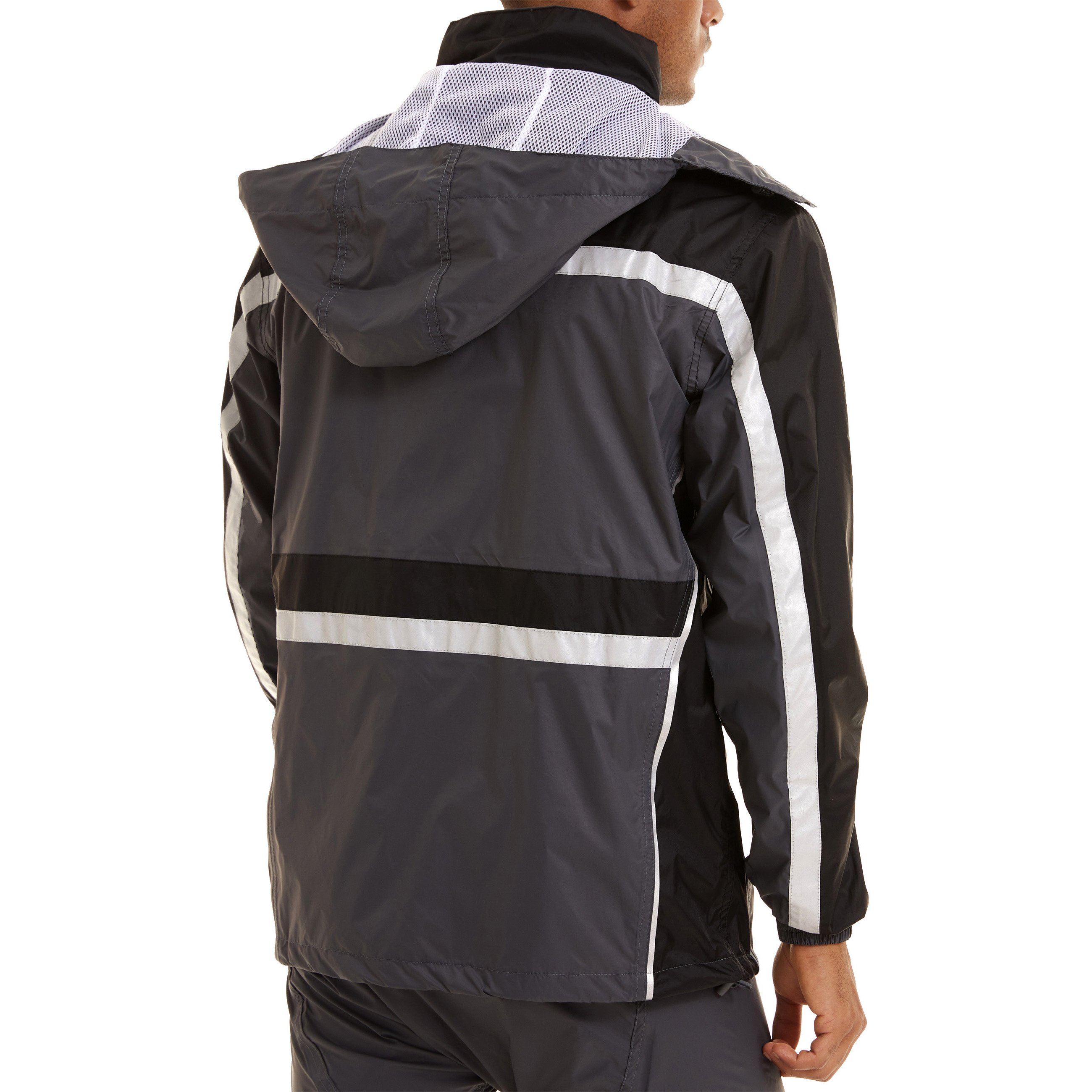 Wind Breaker Jacket Mens Nylon Hiking Rain Jacket Hoodie Outdoor Working Camping Rainwear Waterproof Reflective Safety Clothing