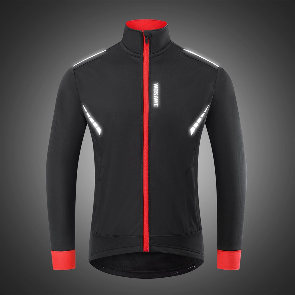 WOSAWE Winter Cycling Jacket Fleece Men Windproof Bike Wind Coat MTB Bicycle Jacket Reflective Cycling Clothing Ropa Ciclismo