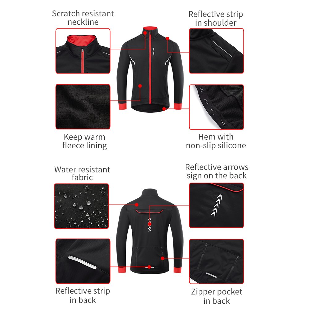 WOSAWE Winter Cycling Jacket Fleece Men Windproof Bike Wind Coat MTB Bicycle Jacket Reflective Cycling Clothing Ropa Ciclismo
