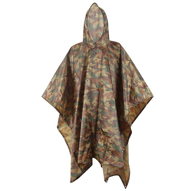 AJOTEQPT 210T Polyester Taffeta Rain Coat PU Camouflage Waterproof Outdoor Hiking Rain Poncho
