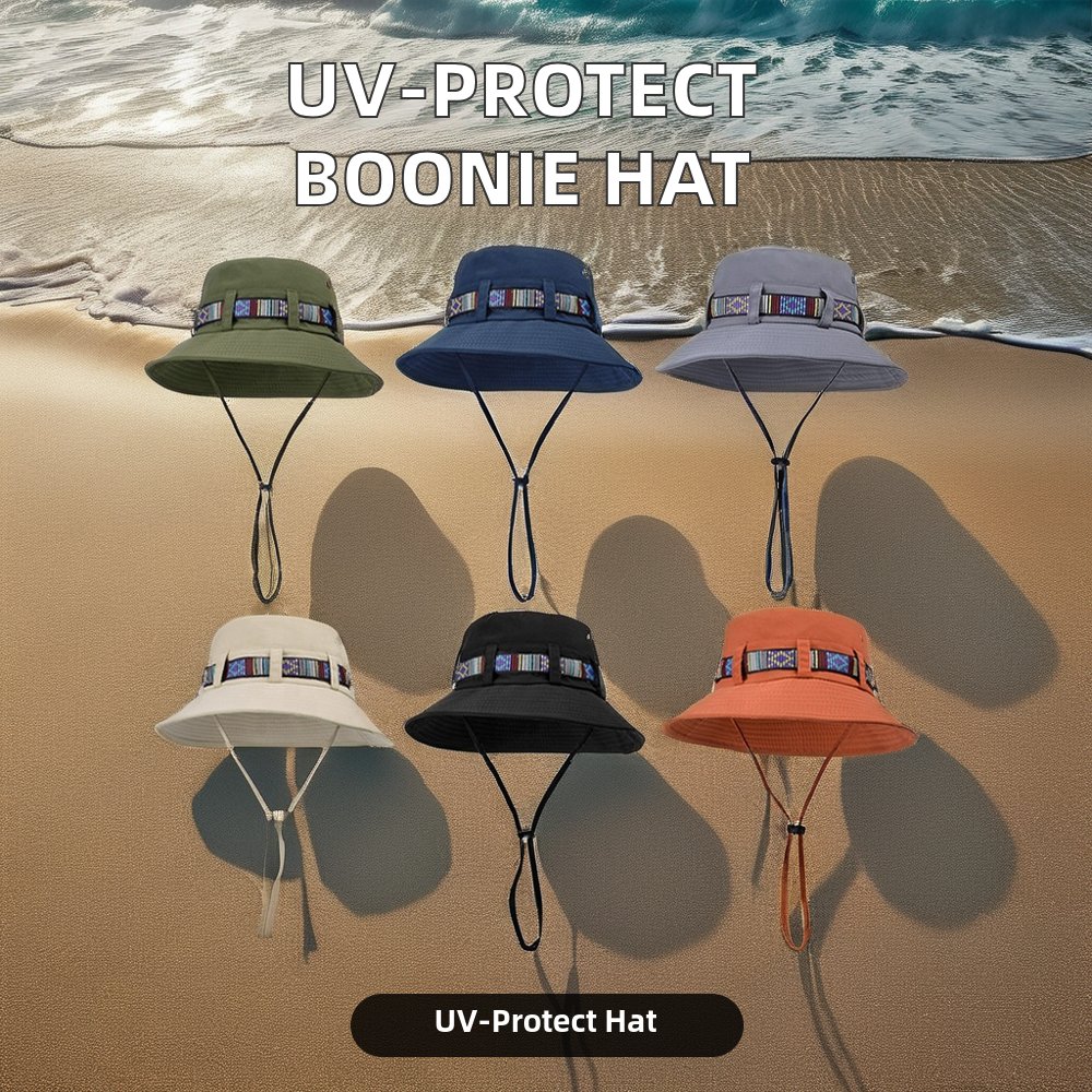Unisex Outdoor UV Protection Boonie Fishing Hat Summer Beach Hat Wide Brim Packable Climbing Hiking Fisherman Cap Travel Casual
