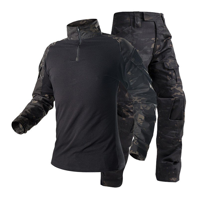 Outdoor tactics long sleeve suit set hunting mountaineering camping overalls Wear resistant camouflage CS training Suit