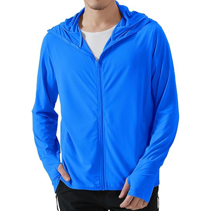 Hot Selling polyester spandex Men's UPF 50+ Sun Protection Clothing Outdoor Anti UV Quick-dry Full Zip Hoodie Hiking Jacket
