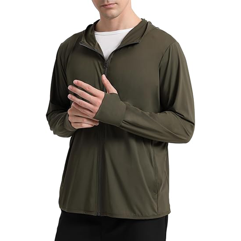 Hot Selling polyester spandex Men's UPF 50+ Sun Protection Clothing Outdoor Anti UV Quick-dry Full Zip Hoodie Hiking Jacket