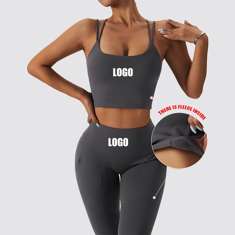 Winter Conjunto Deportivo Mujer Fitness Sports Clothing 2 Piece Women Gym Wear Nude Touch Skin Fleece Seamed Yoga Set