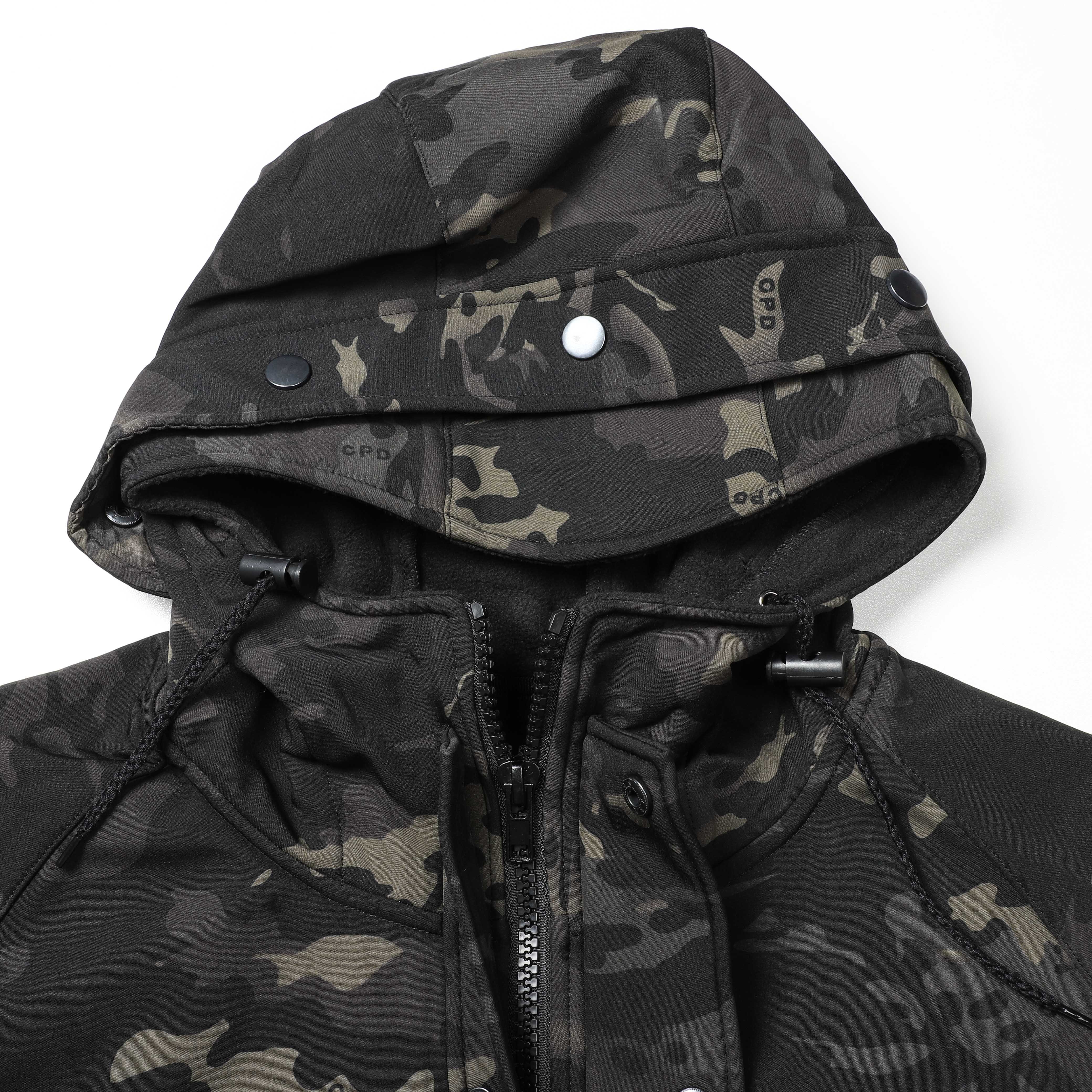Jinteng Customized Logo Men Waterproof Softshell Fleece Outdoor Hiking Clothing Security Guard Tactical Camo Uniforms Jacket