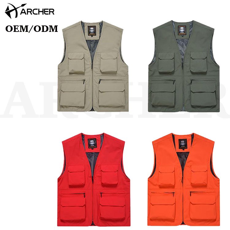 High Quality Men's Vests Custom Logo Print Outdoor Fisherman Waistcoat Multiple Pockets Cotton Fishing Work Vest