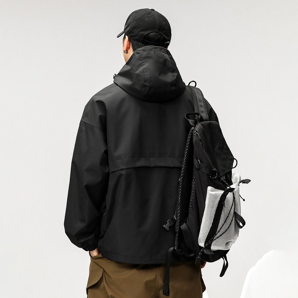 Custom Vintage Hoodie Outdoor Hiking Windbreaker Waterproof Work Jacket Utility Zip Up Casual Sports Jacket For Men
