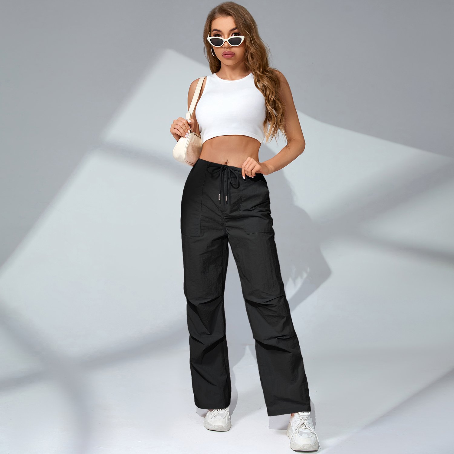 Wholesale Inventory Casual ladies Long Carpenter Parachute Cargo Flared Outdoor Pants With OEM wholesale