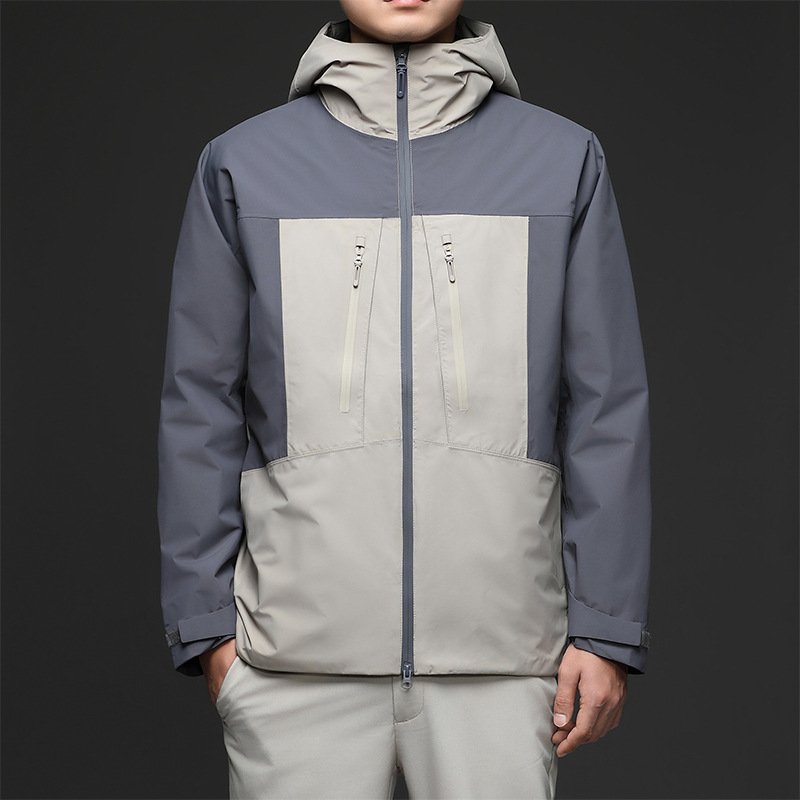 Stand Collar Contrasting Color Waterproof And Windproof Raincoat Warm Sweatshirt Hooded Sports Jacket Waterproof Jacket