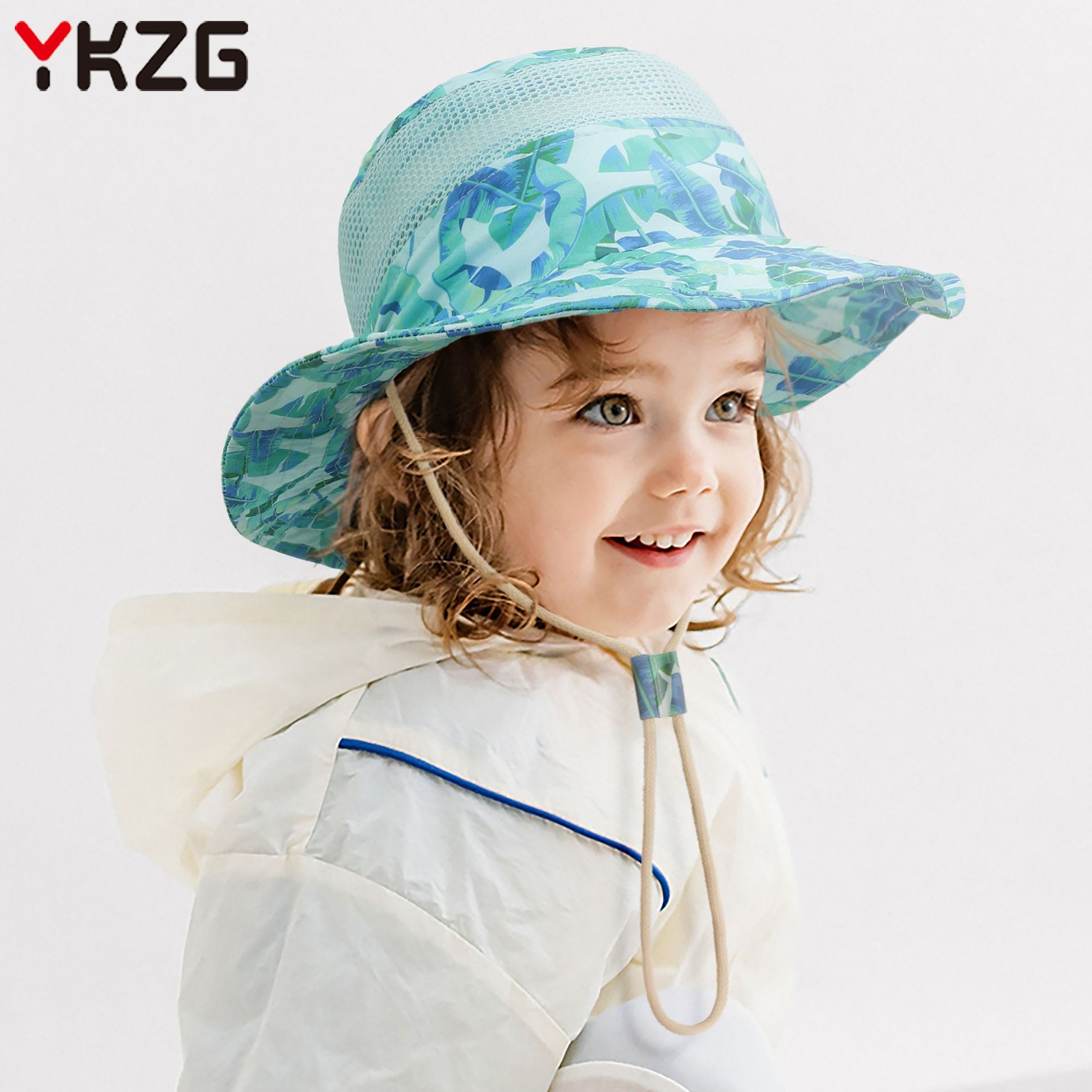 High quality Children's Sunscreen Hat Summer Breathable Mesh Cartoon Animal Printing Outdoor Sunshade Bucket Hat
