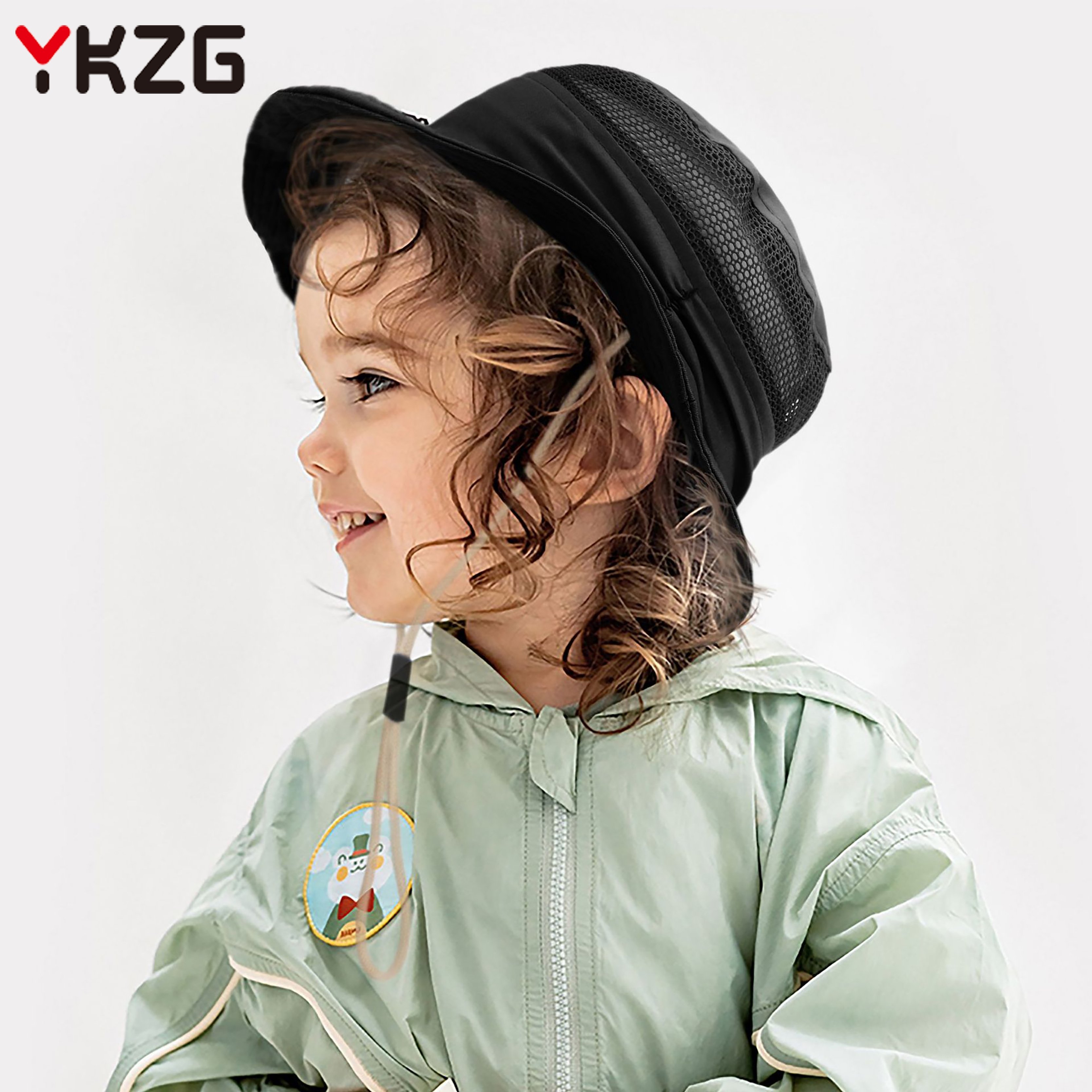 Wholesale Children's Summer Bucket Hat Breathable Mesh with Sunshade and Animal Print for Outdoor Sun Protection