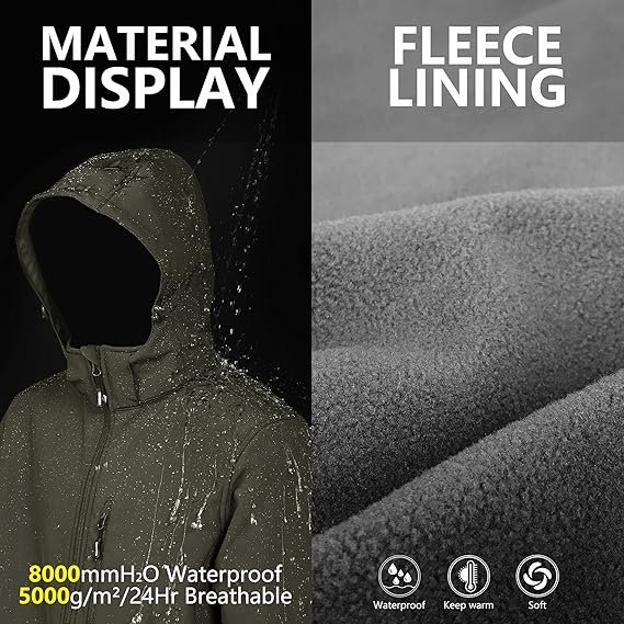 Outdoor Men's Lightweight Softshell Jacket Fleece Lined Hooded Water Resistant Winter Hiking Windbreaker Jackets
