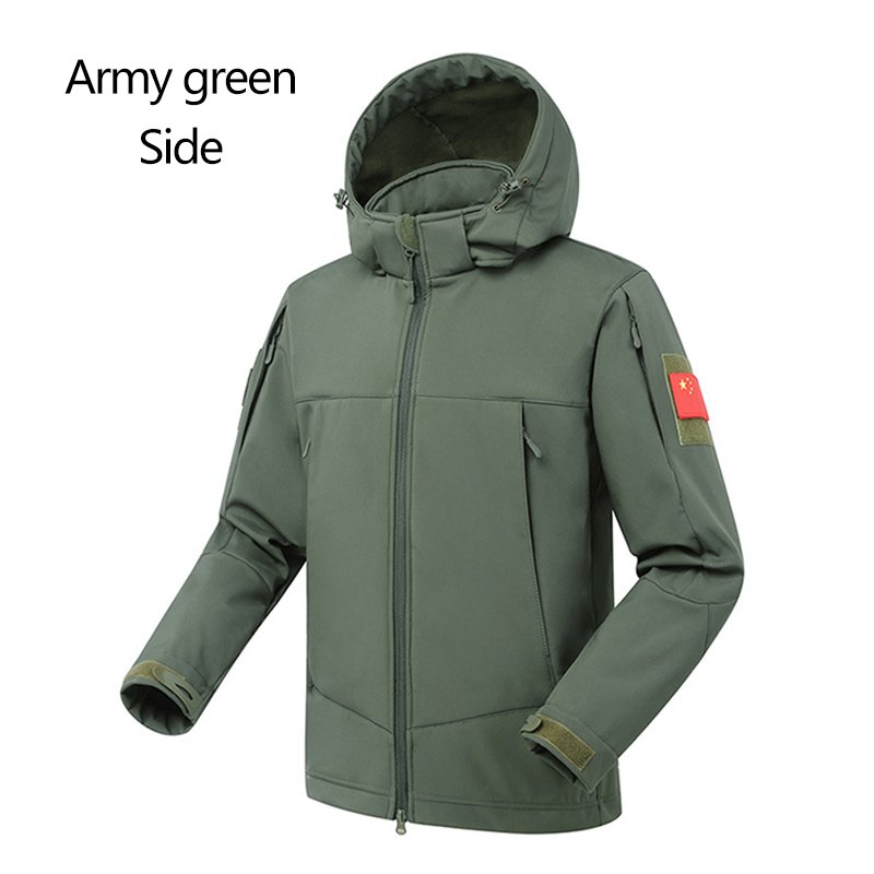 Men's Outdoor Tactical Jacket Camouflage Softshell Hooded Fleece Hiking Camping Jacket Coat Cargo Jacket Man