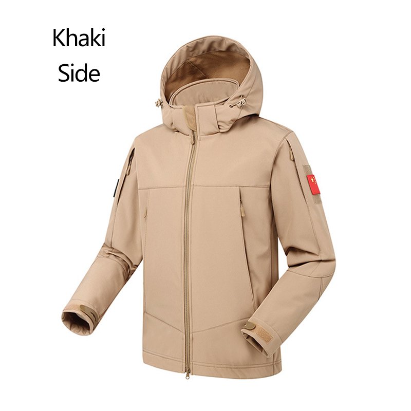 Men's Outdoor Tactical Jacket Camouflage Softshell Hooded Fleece Hiking Camping Jacket Coat Cargo Jacket Man