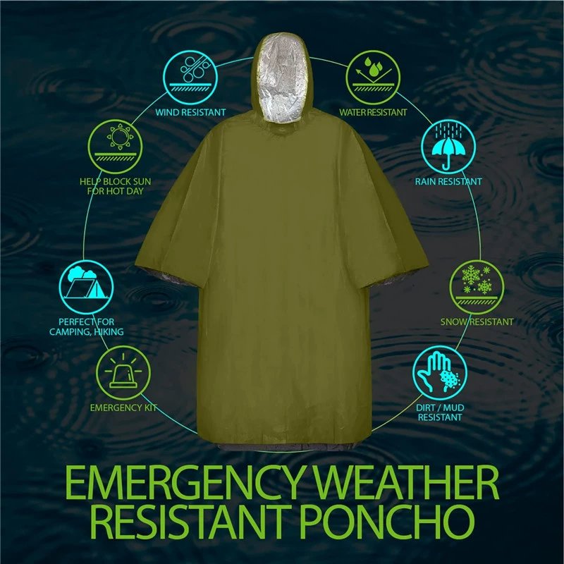 Hot Sale Outdoor Camping Portable Emergency Waterproof Poncho First Aid Raincoat Pe Aluminum Film