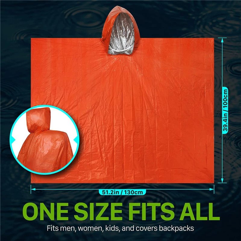 Hot Sale Outdoor Camping Portable Emergency Waterproof Poncho First Aid Raincoat Pe Aluminum Film