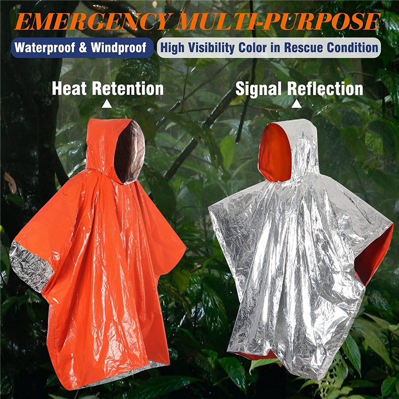 Hot Sale Outdoor Camping Portable Emergency Waterproof Poncho First Aid Raincoat Pe Aluminum Film