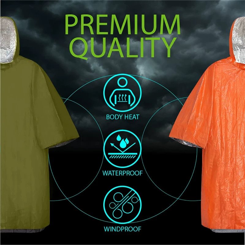 Hot Sale Outdoor Camping Portable Emergency Waterproof Poncho First Aid Raincoat Pe Aluminum Film