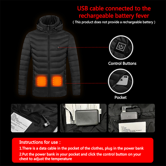 OEM OED Winter New Lightweight Electric Smart Heating Down Jacket Vest With USB Outdoor Mens Jackets Coats Heated Jacket for Men