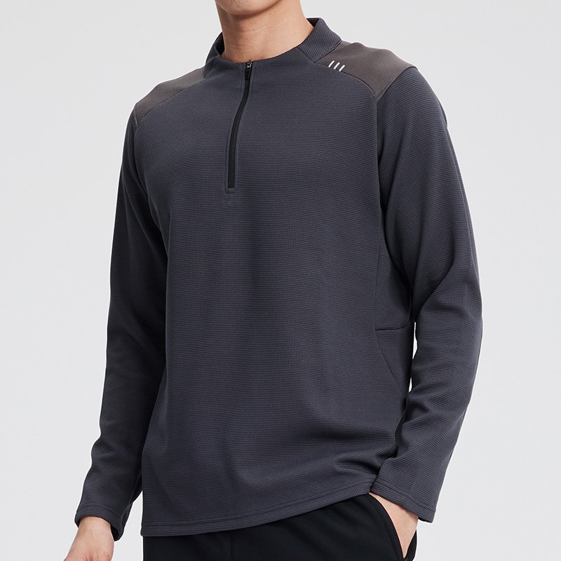 Quick Dry Fitness Sports T Shirt Men Quarter Zip Full Sleeve Reflective Shirt Gym Running Shirt