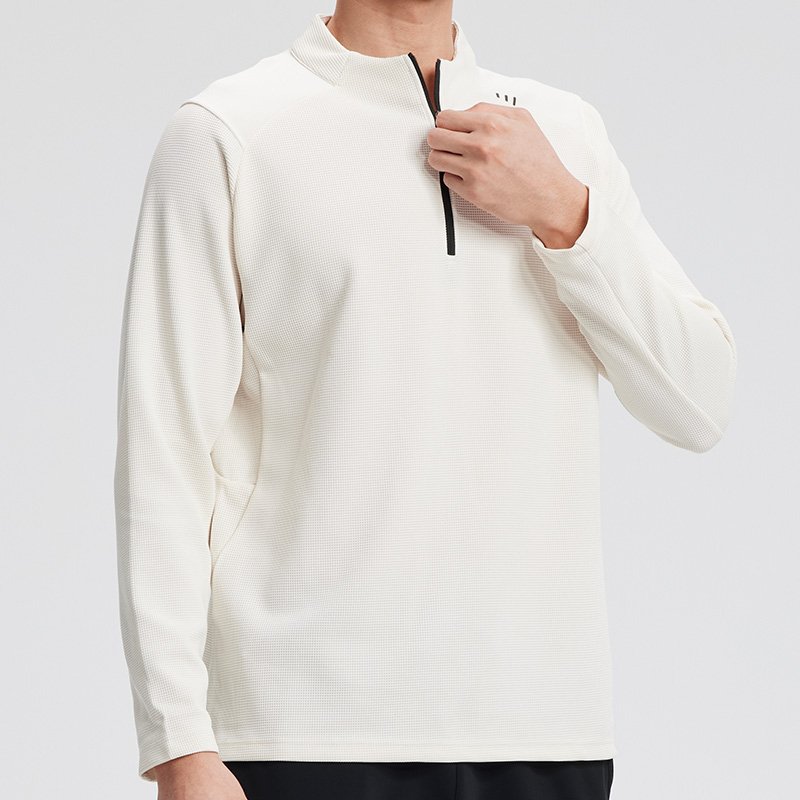 Quick Dry Fitness Sports T Shirt Men Quarter Zip Full Sleeve Reflective Shirt Gym Running Shirt