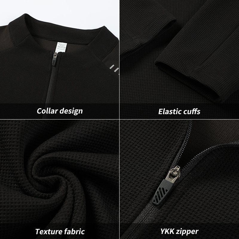 Quick Dry Fitness Sports T Shirt Men Quarter Zip Full Sleeve Reflective Shirt Gym Running Shirt