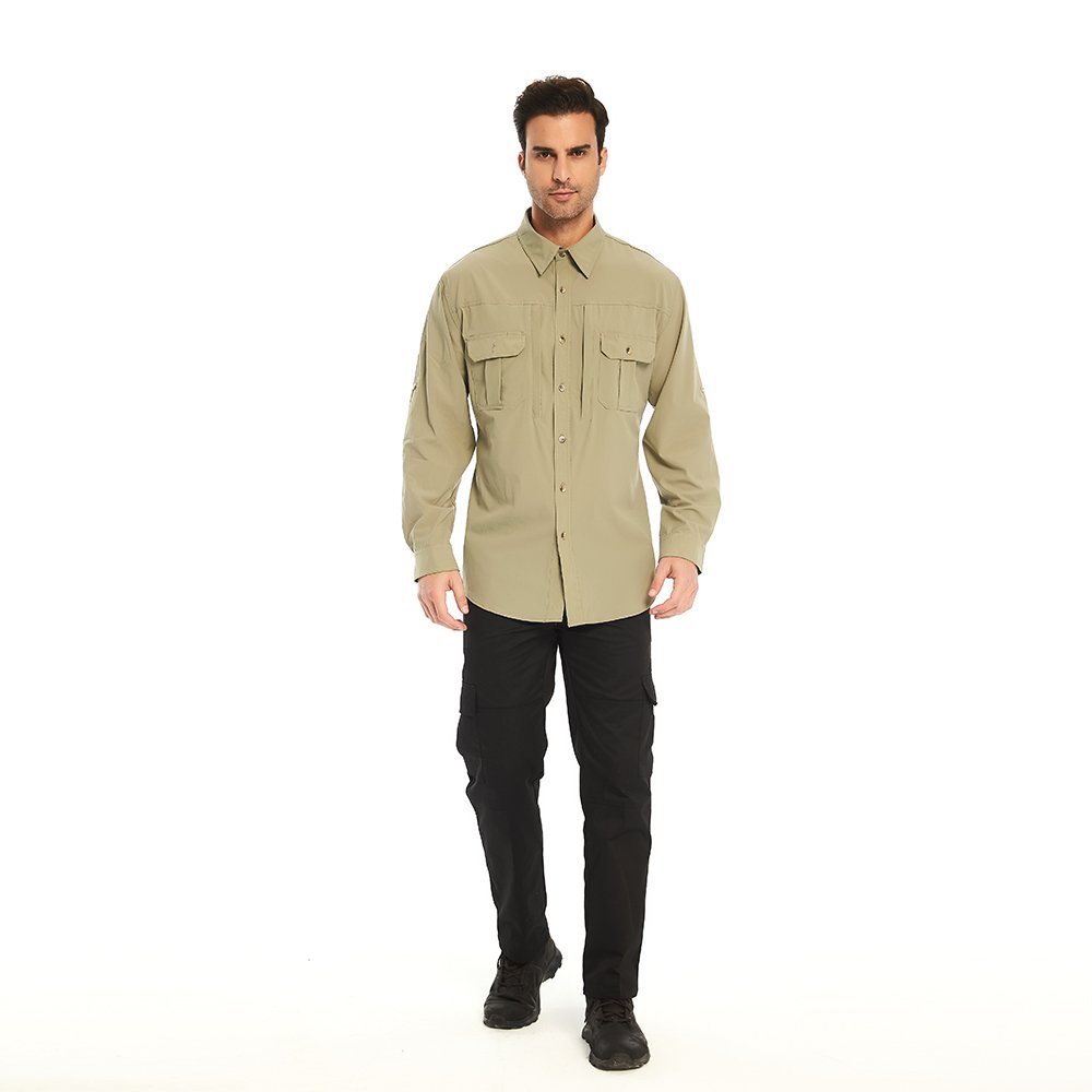 Mens Long Sleeve Fishing Safari Shirt Sun Protection UPF 50 UV Quick Dry Shirt for Hiking Outdoor Camping Travel