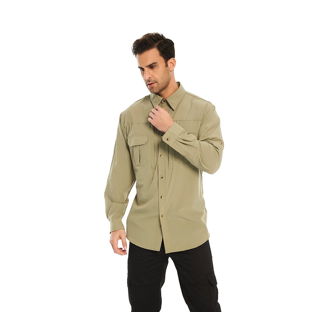 Mens Long Sleeve Fishing Safari Shirt Sun Protection UPF 50 UV Quick Dry Shirt for Hiking Outdoor Camping Travel