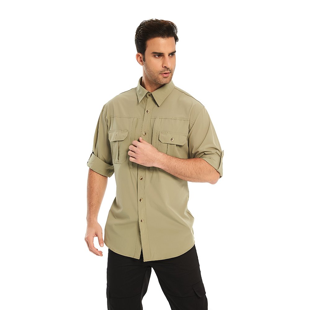 Mens Long Sleeve Fishing Safari Shirt Sun Protection UPF 50 UV Quick Dry Shirt for Hiking Outdoor Camping Travel
