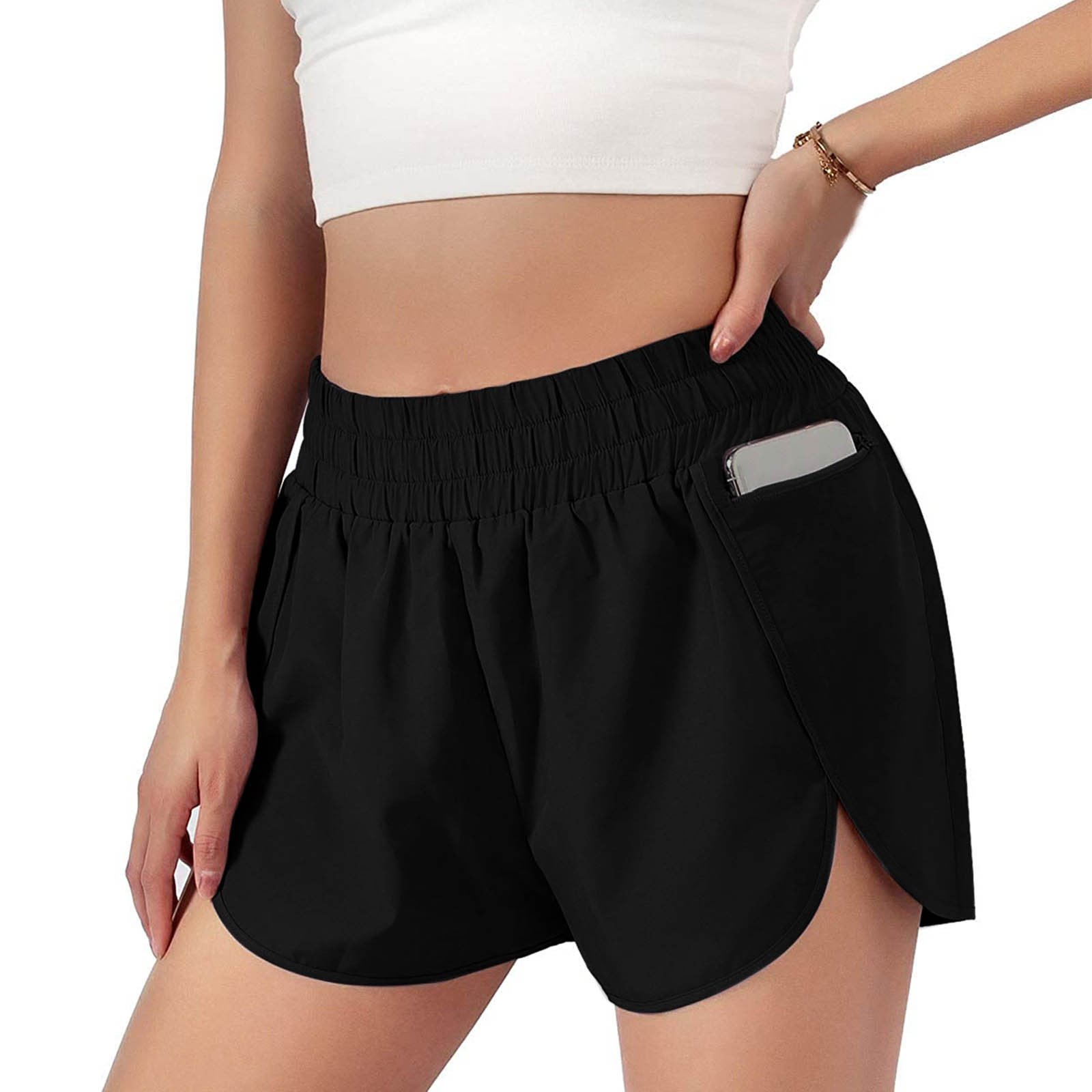 Women Fitness Clothing Fast Dry Running Shorts Sports Layer Elastic Waist Athletic Shorts