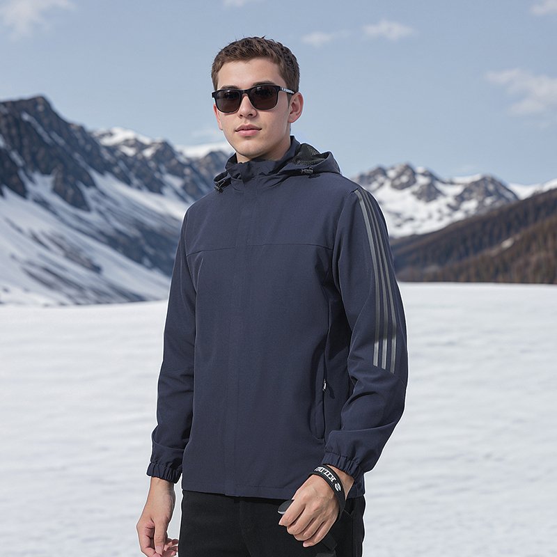 High Quality Men's Hooded Casual Hiking Jacket Long Plus Size Windproof Reversible with Zipper Closure Thin Autumn Season