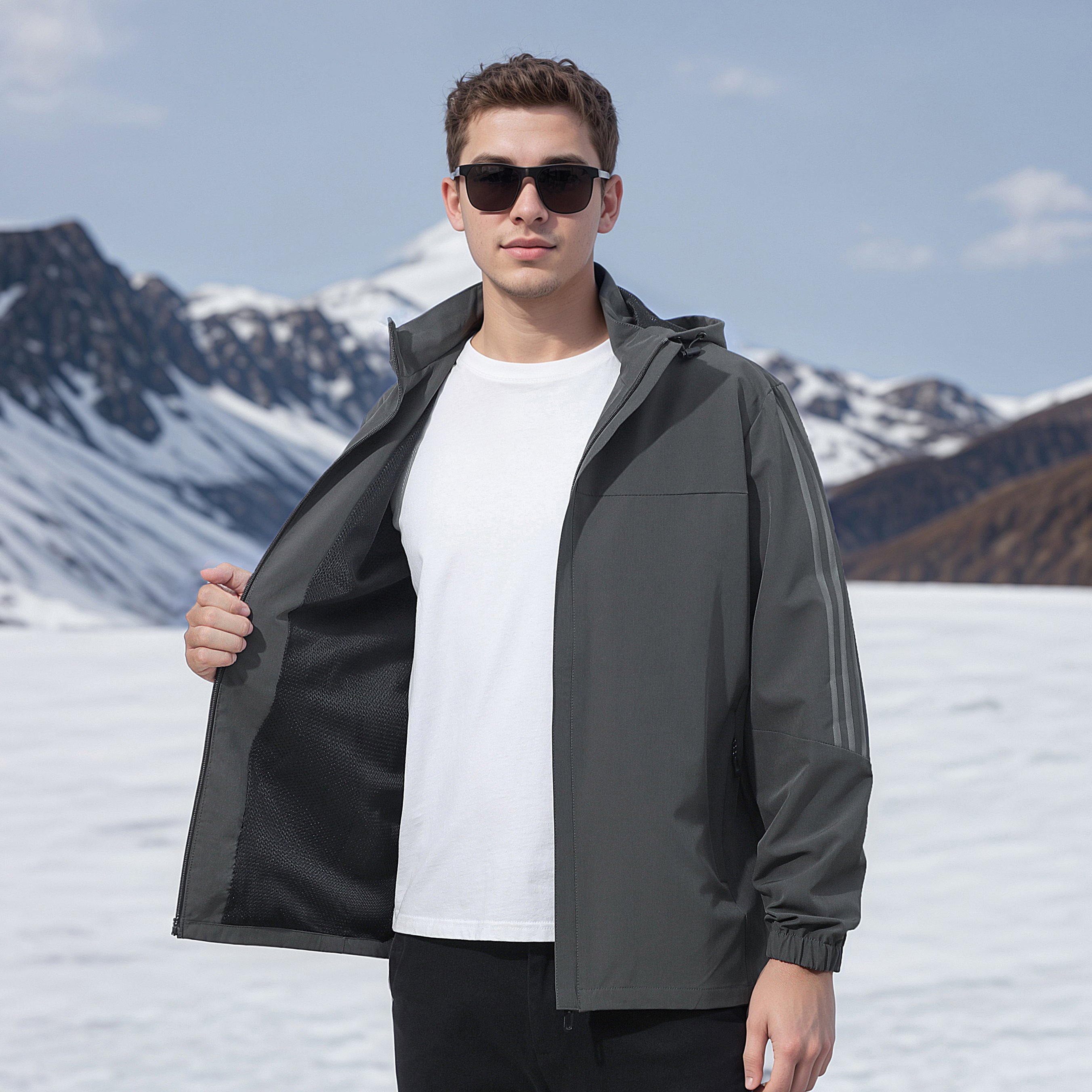 High Quality Men's Hooded Casual Hiking Jacket Long Plus Size Windproof Reversible with Zipper Closure Thin Autumn Season