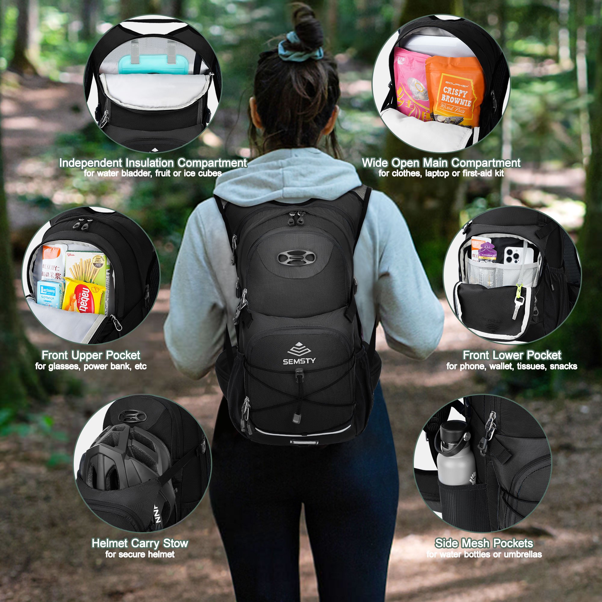 SEMSTY 25L Sports Backpack Insulated Hydration Pack Men's And Women's Backpack For Hiking And Trekking