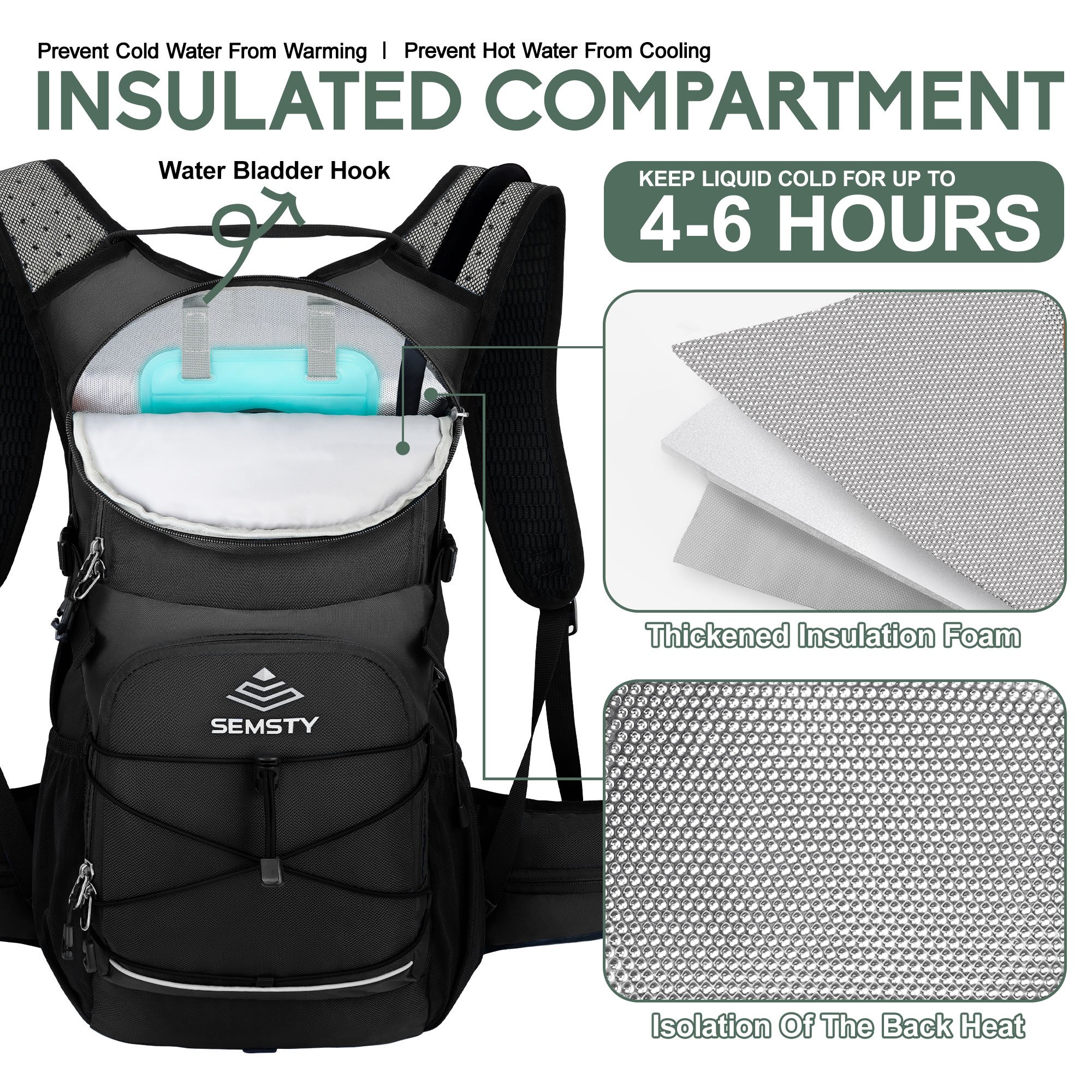 SEMSTY 25L Sports Backpack Insulated Hydration Pack Men's And Women's Backpack For Hiking And Trekking