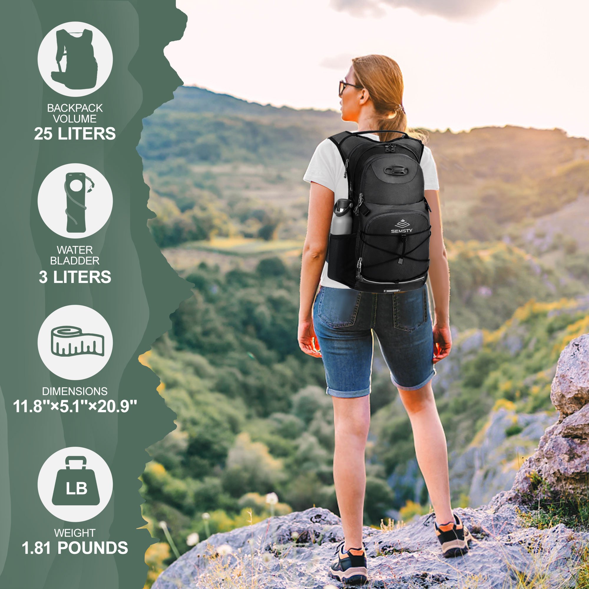 SEMSTY 25L Sports Backpack Insulated Hydration Pack Men's And Women's Backpack For Hiking And Trekking
