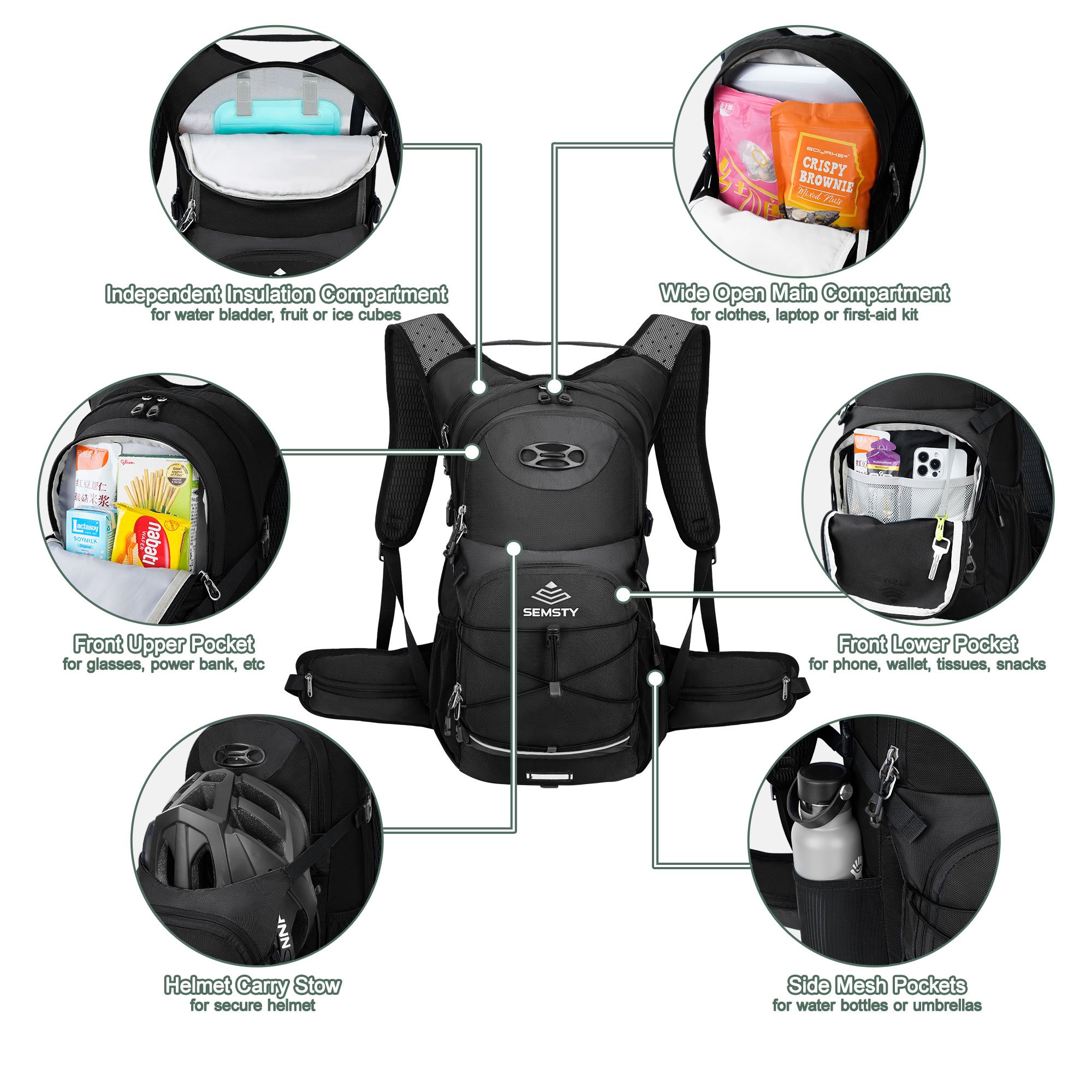 SEMSTY 25L Sports Backpack Insulated Hydration Pack Men's And Women's Backpack For Hiking And Trekking