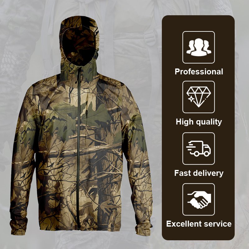 OEM High Quality Customized Camouflage Tactical Hiking Uniform Hunting Long Sleeve Hooded Hunting Jacket