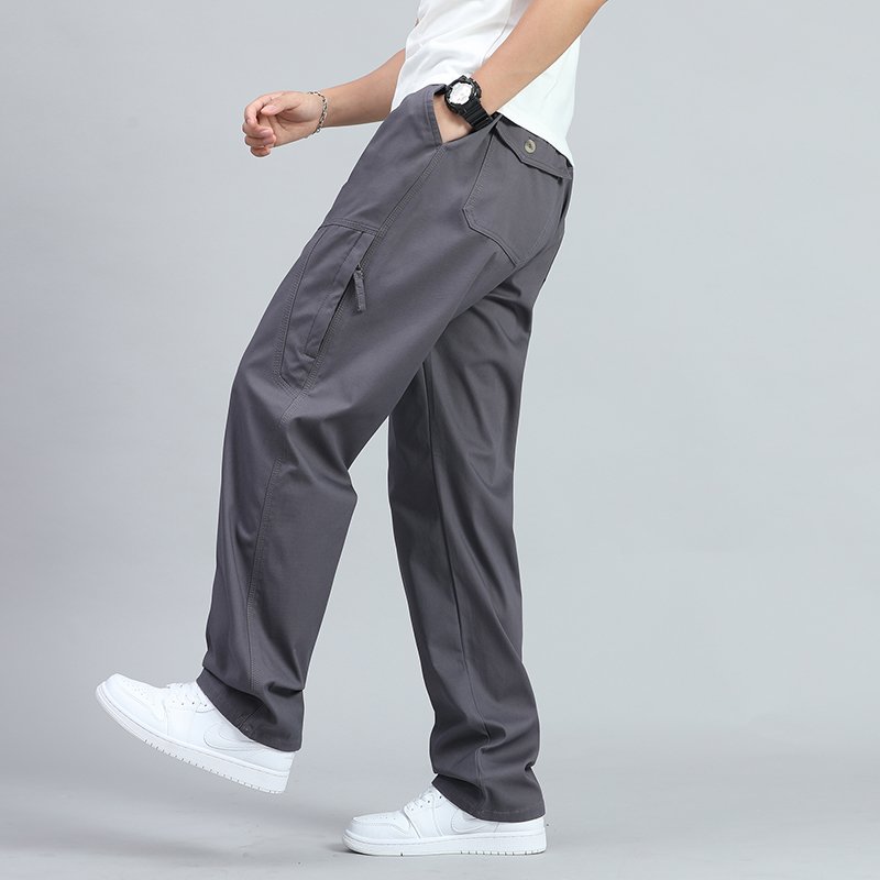 Custom Men's Quick Dry Drawstring Cargo Pants Hiking Outdoor Climbing Camping mid-Waist Multi-Pocket Casual Style Flat Front