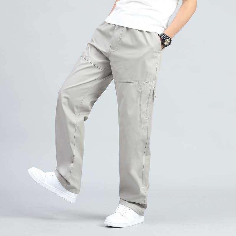 Custom Men's Quick Dry Drawstring Cargo Pants Hiking Outdoor Climbing Camping mid-Waist Multi-Pocket Casual Style Flat Front