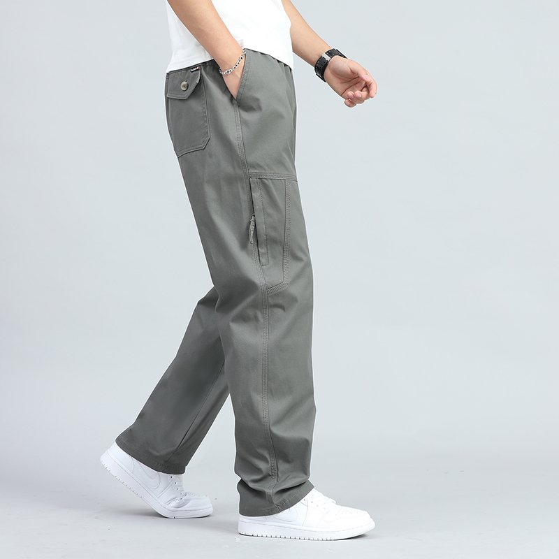 Custom Men's Quick Dry Drawstring Cargo Pants Hiking Outdoor Climbing Camping mid-Waist Multi-Pocket Casual Style Flat Front