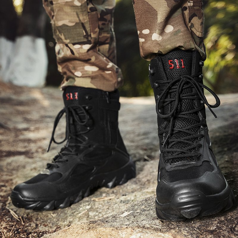 Men's Outdoor Boots Leather Sports Boots Off-Road Desert Zipper Hiking High-Top Anti-Slip Boots