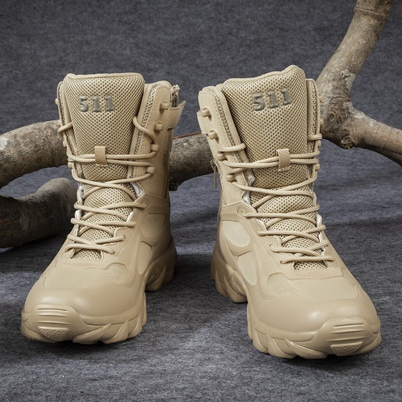 Men's Outdoor Boots Leather Sports Boots Off-Road Desert Zipper Hiking High-Top Anti-Slip Boots