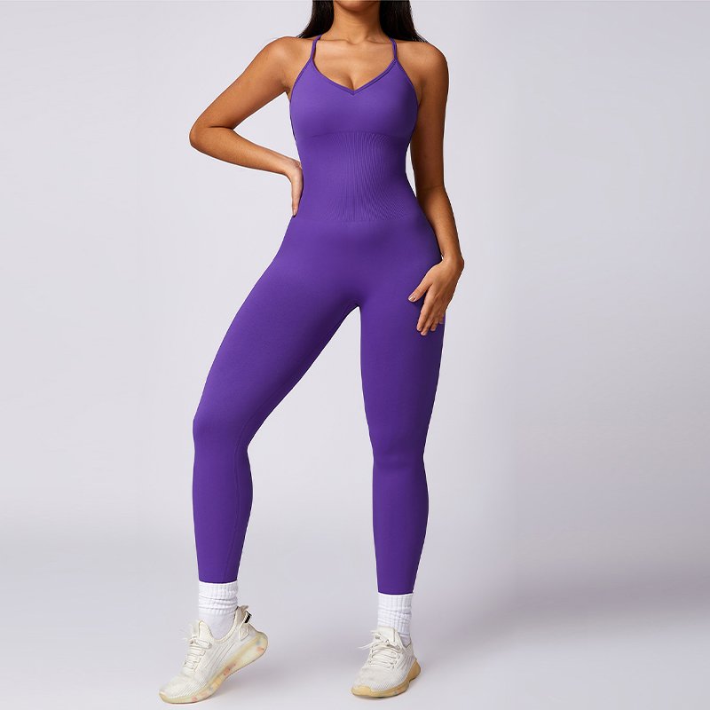 New Style Hollow Beauty Back Seamless One Piece Yoga Clothes Body Hugging Hip Lift Sports Jumpsuit With Chest Pad Fitness Suit