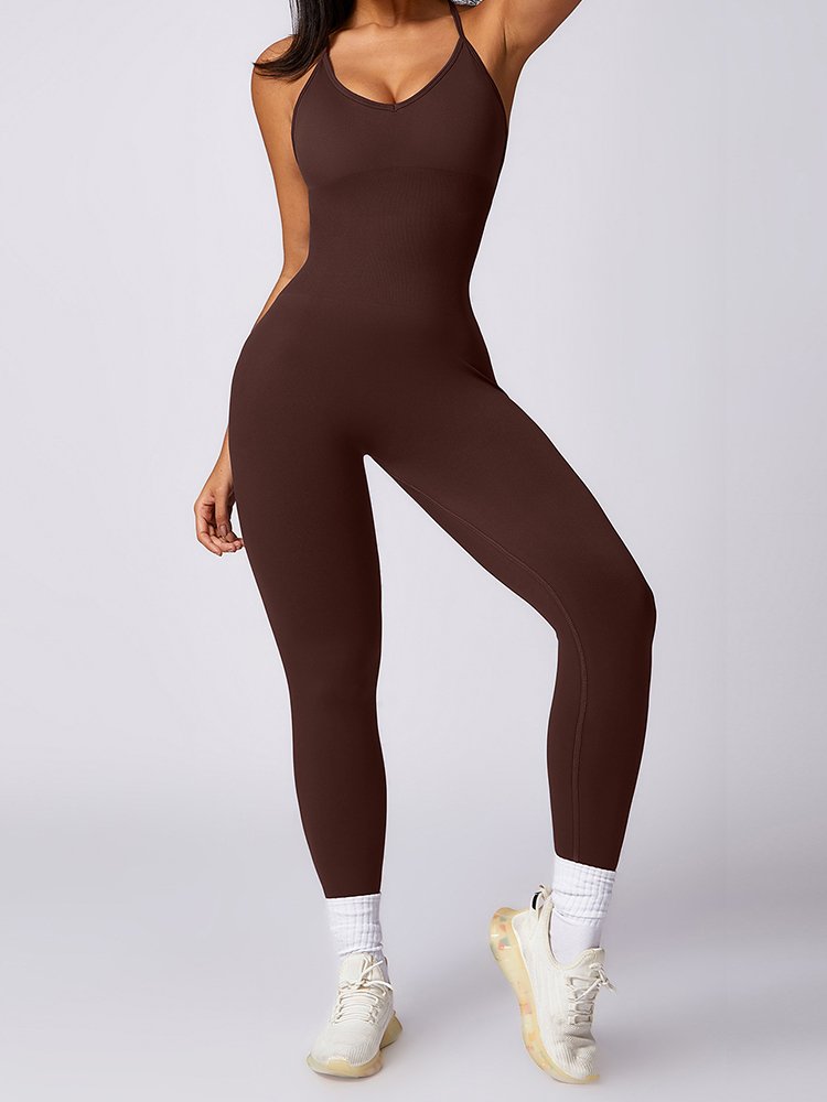 New Style Hollow Beauty Back Seamless One Piece Yoga Clothes Body Hugging Hip Lift Sports Jumpsuit With Chest Pad Fitness Suit