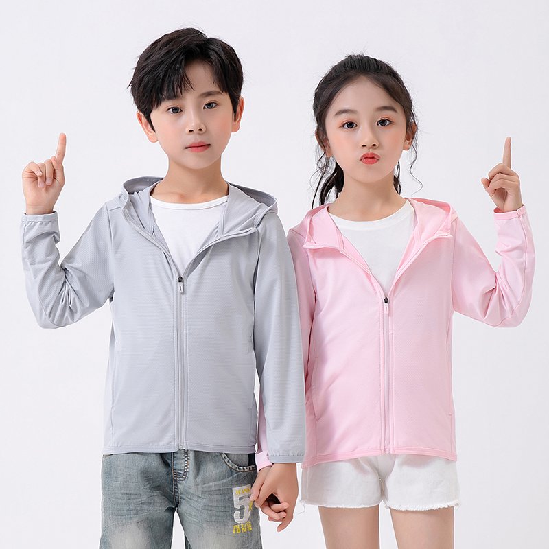 Sunscreen Shirt Summer Breathable Uv Protection Outdoor Long Sleeve Hiking Rash Guard Sun Protection Hooded Kids Clothing