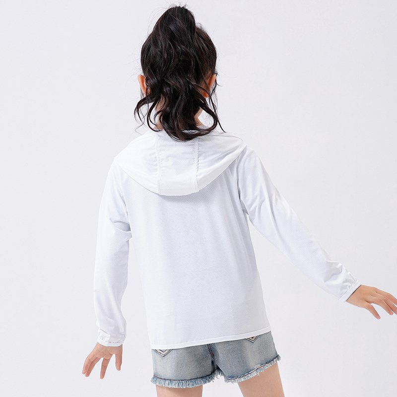 Sunscreen Shirt Summer Breathable Uv Protection Outdoor Long Sleeve Hiking Rash Guard Sun Protection Hooded Kids Clothing
