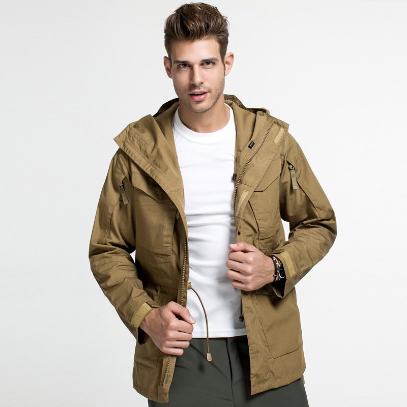 Hiking Clothes Mens Windbreaker Keep Out The Wind Camouflage Tactical Jacket Hooded Multiple Pockets Man Jacket Manufacturers