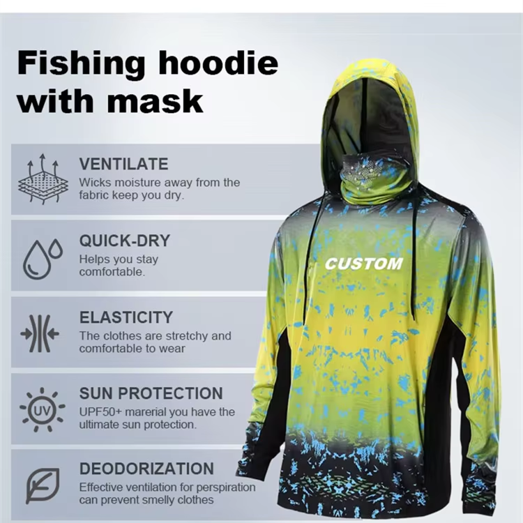 SAIKE Custom Logo Fish Mouth Hoodie Quick Dry Upf 50 Long Sleeve Shirt With Hood Protection Breathable Printed Fishing Clothes