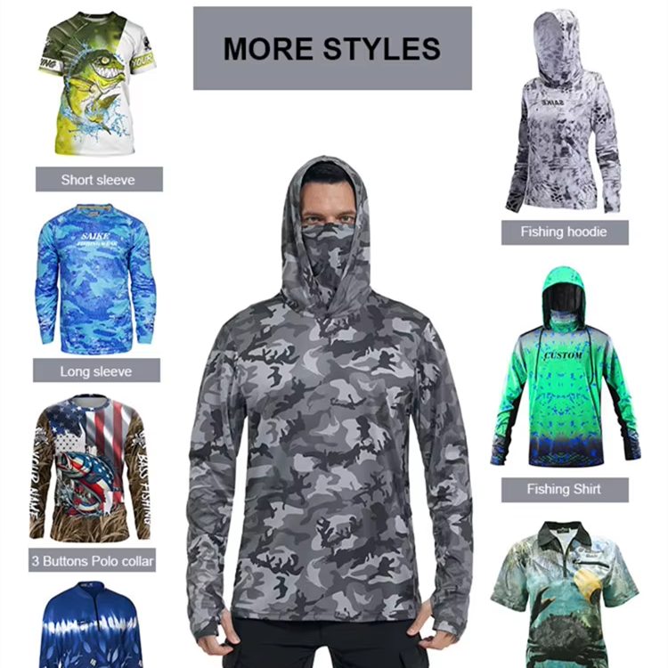 SAIKE Custom Logo Fish Mouth Hoodie Quick Dry Upf 50 Long Sleeve Shirt With Hood Protection Breathable Printed Fishing Clothes